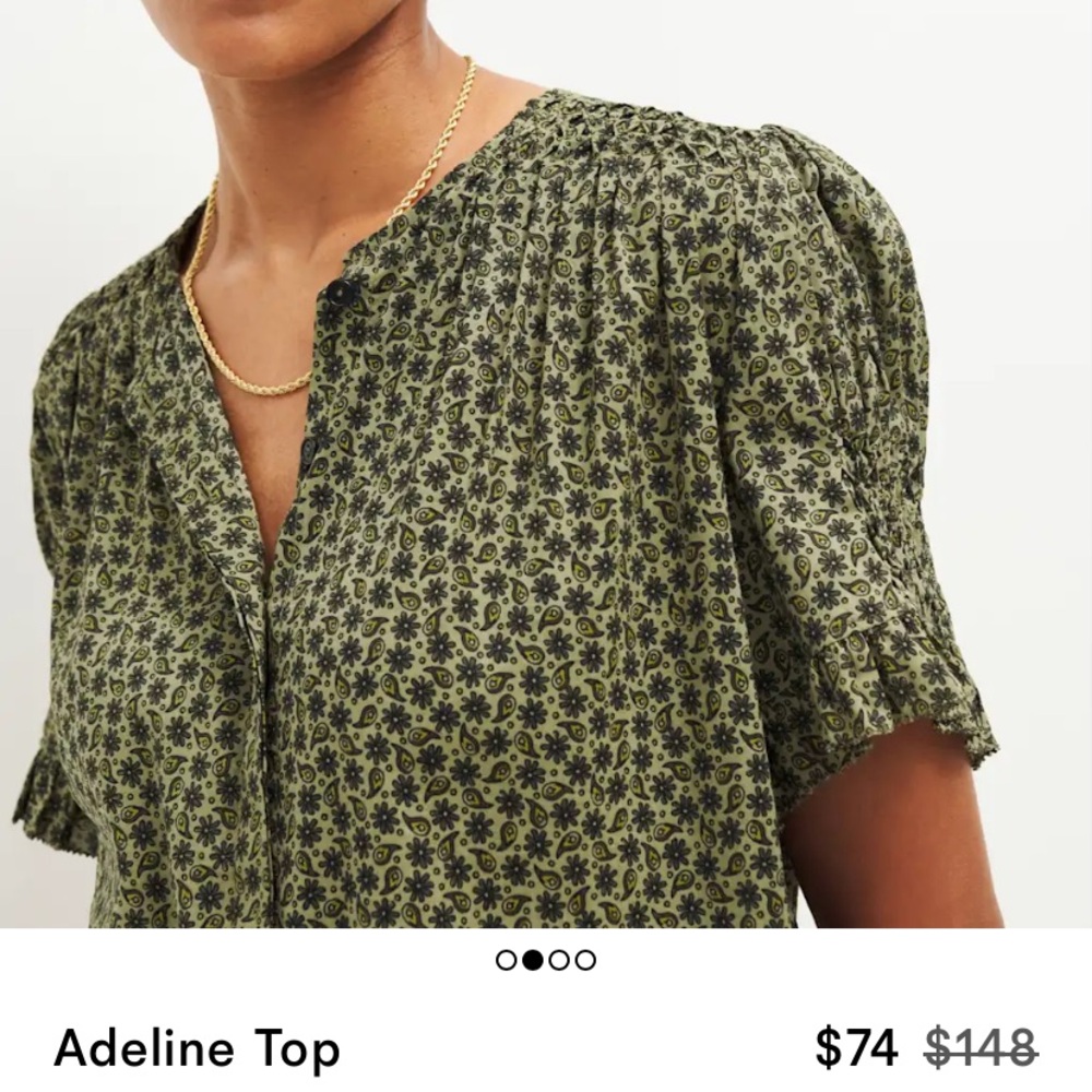 Reformation Green and Black Ruffled Puff Sleeve Blouse- new never worn